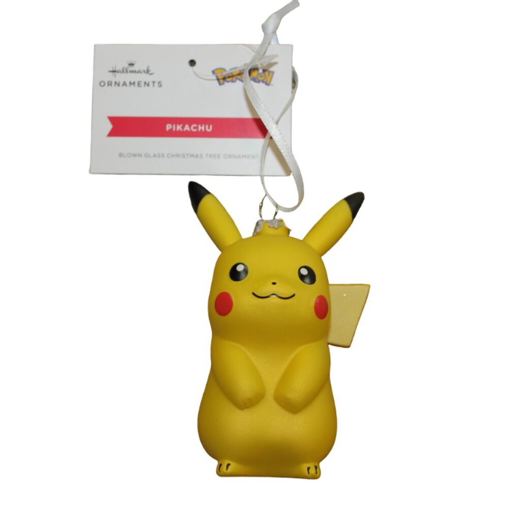 Pikachu Blown Glass Christmas Ornament Hallmark Pokemon Yellow Holiday 4.25" NWT